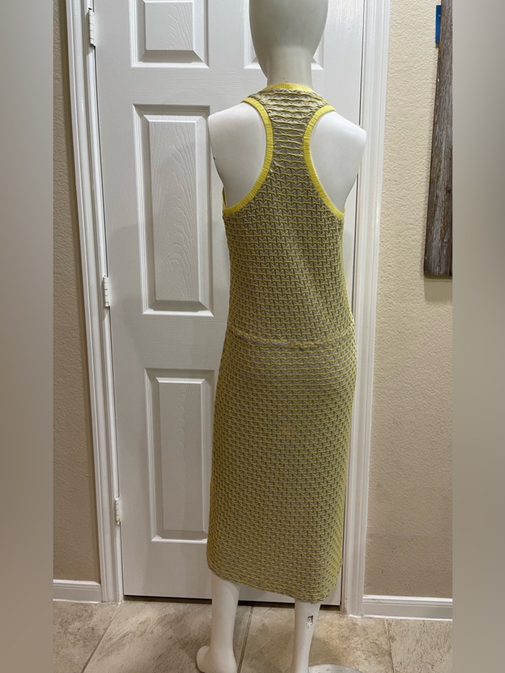 Capote Sleeveless Open-Knit Racerback Midi Gray/Yellow Drawstring Dress Size Lar - Picture 4 of 9